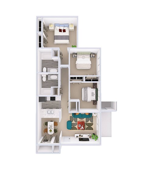 A white floor plan of a small apartment with a kitchen, living room, and bathroom.